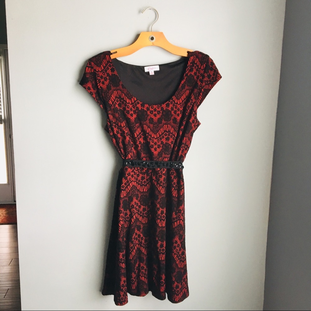 Candie’s XL Red and Black Lace Dress with Belt